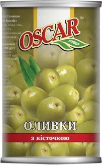 Оливки зелені з кісточкою 300г OSCAR (1/12)