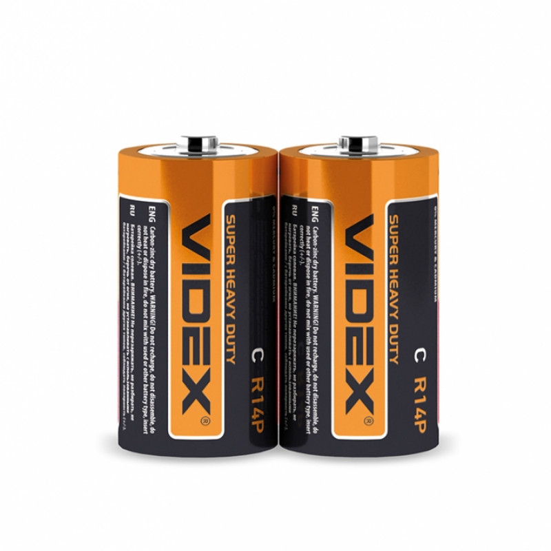 Батарейка Videx сольова R14P/ C середня в плівці 2шт (1/24) 