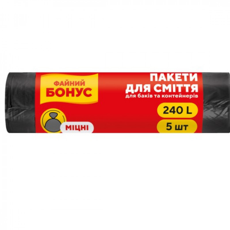 Пакети для сміття 240л/5шт чорні LD 90х125 &quot;Файний Бонус&quot; (1/22)