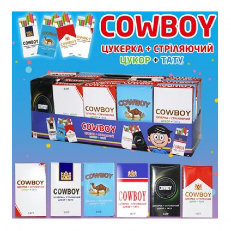 Цукерка COWBOY + стріляючий цукор + тату (сигарети) 14г*30шт