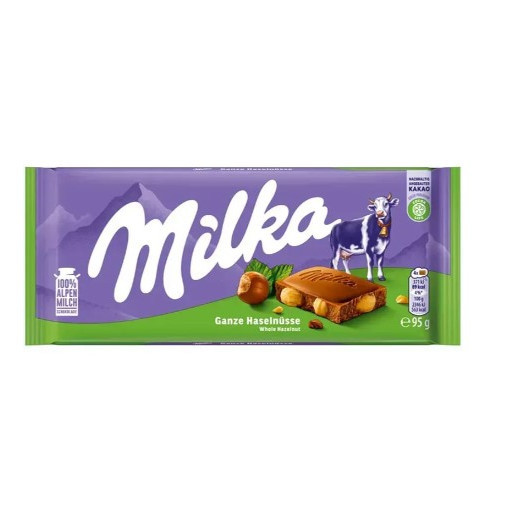 Шоколад Milka 95г Whole Hazelnut з цілим лісовим горіхом (1/14)