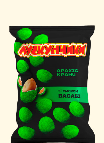 Арахіс у хрусткій скоринці  60г васабі "Лускунчики" (1/10/100)