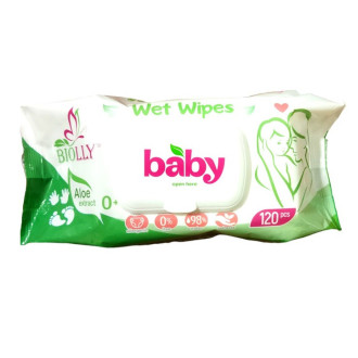 В.серветки 120шт з КЛАПАНОМ "Biolly BABY" Алоє ВЕЛИКА УПАКОВКА (1/16)