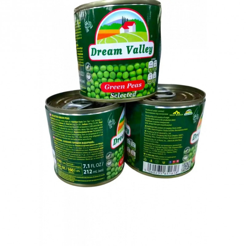 Горошок зелений консервований 160г ж/б &quot;Dream Valley&quot; (1/24)