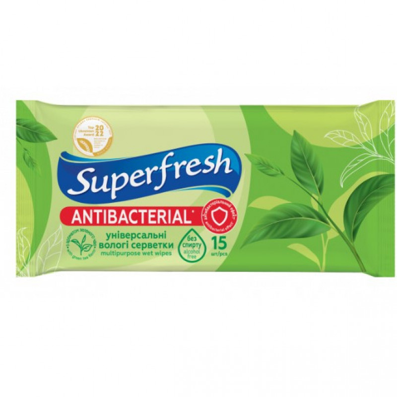 В.серветки Superfresh &quot;Antibacterial Green Tea&quot; 15шт (1/120)