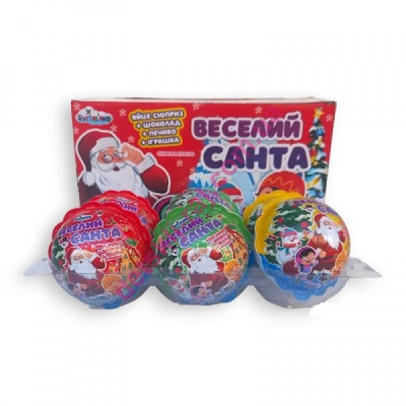 *NEW_YEAR Шар Веселий Санта (шоколад+печиво+іграшка) 15г*12шт  
