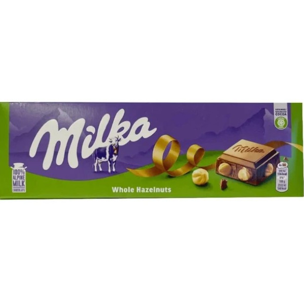 Шоколад Milka 250г Whole Hazelnuts з лісовими горіхами в коробці (1/12)