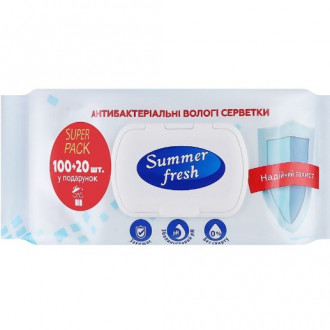 В.серветки 100+20шт з КЛАПАНОМ &quot;Summer Fresh&quot; Антибактеріальні ВЕЛИКА УПАКОВКА (1/10)