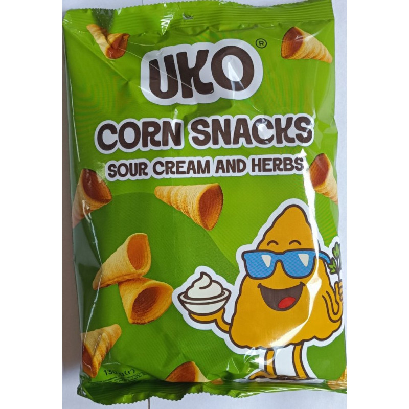 Снеки  кукурудзяні 130г Сметана з зеленню (конус) "UKO" (1/15)
