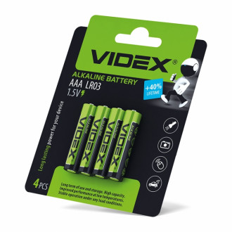 Батарейка Videx Alkaline лужна LR03 / AAA  мініпальчик на блістері 4шт (1/40) 