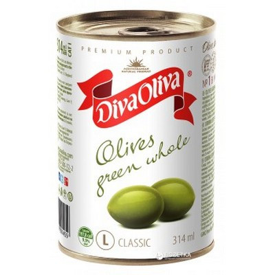 Оливки зелені з кісточкою 300г DIVA OLIVA (1/12)