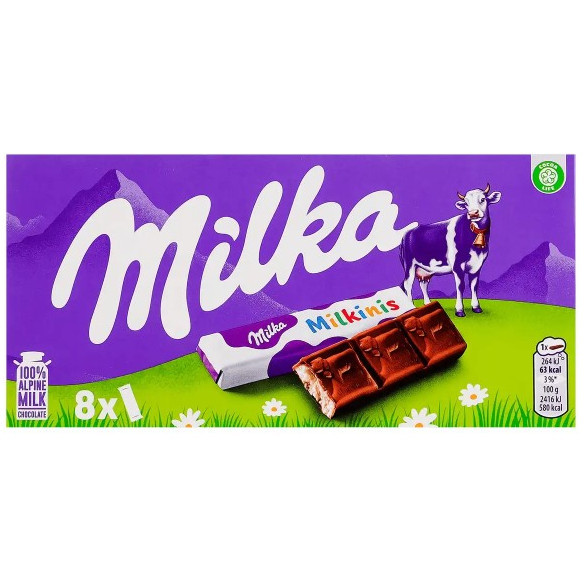 Шоколад Milka 87,5г Milkinis Sticks молочні плиточки (1/20)