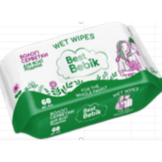 В.серветки 60шт БЕЗ КЛАПАНУ "Best Bebik" для всієї родини "Veltex" Велика Упаковка (1/18)