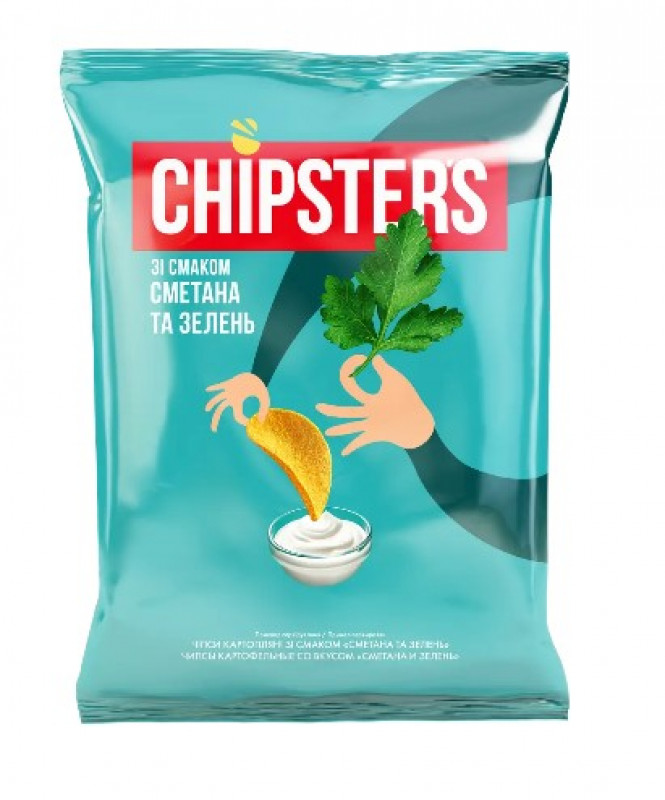 Чипси натуральні 60г &quot;Chipster's&quot; Сметана з зеленню (1/28)