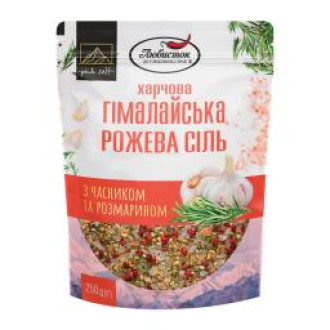 Сіль гімалайська рожева з часником і розмарином крупна "Любисток" 250г (1/9)