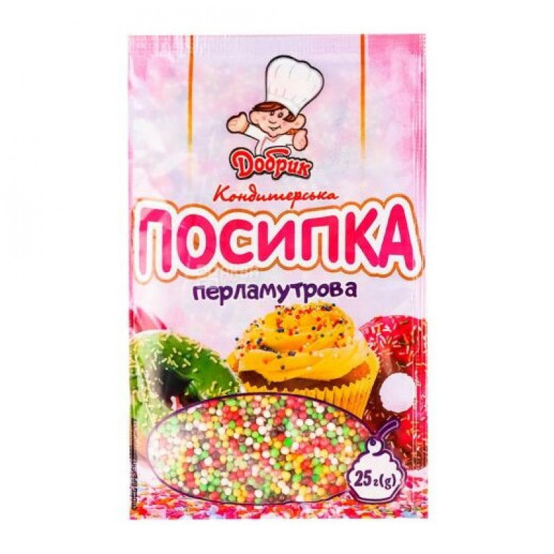 Посипка кондитерська 25г ПЕРЛАМУТРОВА Асорті (кольорова упаковка) Добрик (1/50)