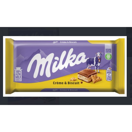Шоколад Milka 100г Cream Biscuit з бісквітом та кремом (1/18)