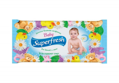 В.серветки Superfresh &quot;Дитячі з ромашкою&quot; 15шт (1/120)